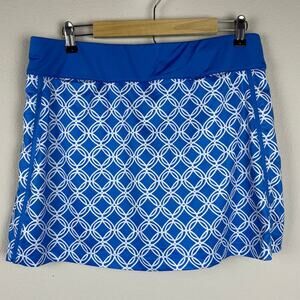 Lillie Green Teal White Batik Geometric‎ Skort Size L Skirt with Shorts